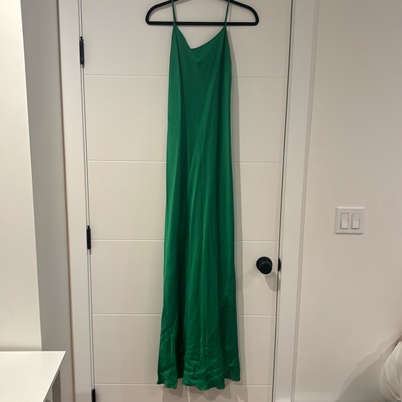 Victoria Beckham Satin Open-back Maxi Slip Dress in Green